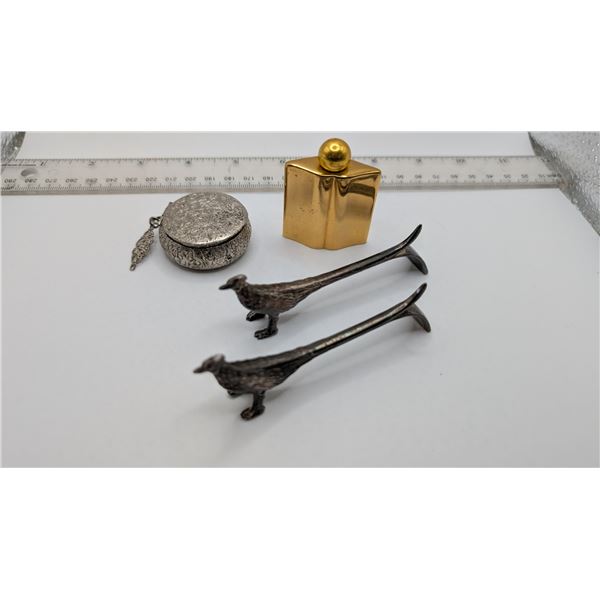 Glass & Brass Mini Perfume Pill Box & Knife Rests