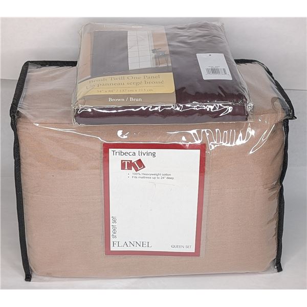 Tribeca Living Flannel Sheet Set and Single Curtain NEW