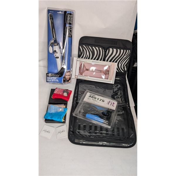 Rose Quartz Facial Roller Curling Iron Roz Kwan Ring and Necklace NIB