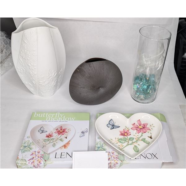 Lenox Butterfly Meadow Dish x 2 River Rock Mud Vase & Kaiser German Vase