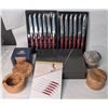 Image 1 : Wolfgang Puck Set of 12 Steak Knives Red & Berard France and Gluckstein Salt Cellars NEW