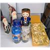 Image 1 : Santa Figurines Crystal Tree Ornaments (two missing) and Nut Cracker Tins