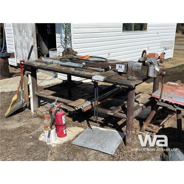 STEEL BENCH, (2) VISES, GRINDER