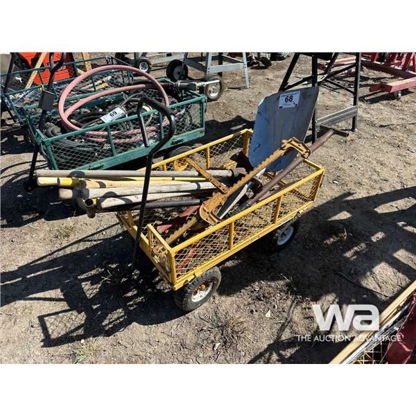 WAGON, HAND TOOLS, SHOVELS, FENCE STRETCHER
