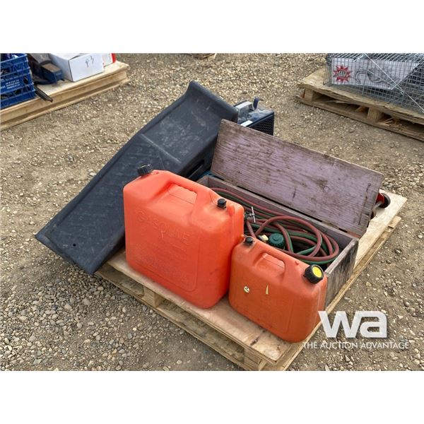 CAR RAMPS, GERRY CANS, FLOOR JACK, CUTTING TORCH