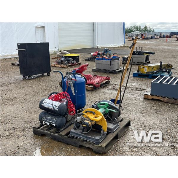 (2) 14 IN. CHOP SAWS, (2) AIR COMPRESSER, AIR JACK