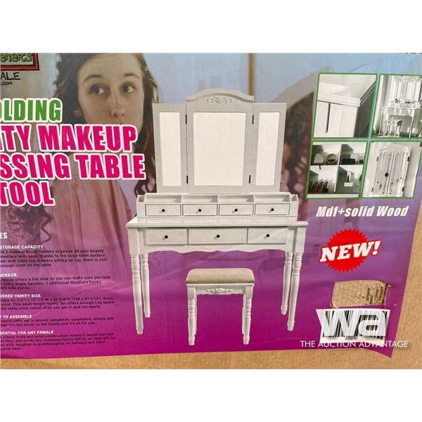 (UNUSED) TRI FOLDING VANITY DRESSING TABLE/W STOOL
