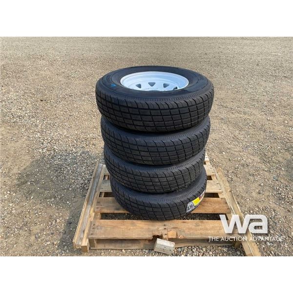 (UNUSED) (4) GRIZZLY 235/80R16 TRAILER TIRES & RIM