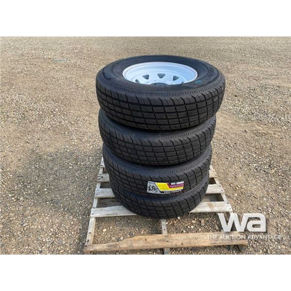 (UNUSED) (4) GRIZZLY 235/80R16 TRAILER TIRES & RIM
