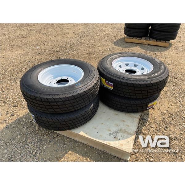 (UNUSED) (4) GRIZZLY 235/80R16 TRAILER TIRES & RIM