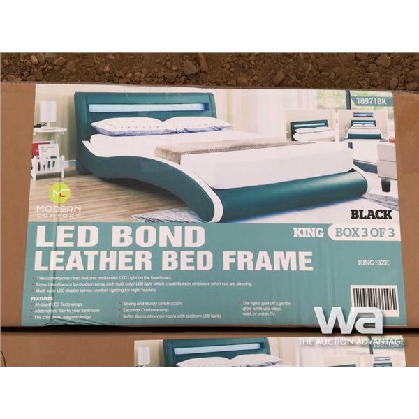 KING LED BOND LEATHER BED FRAME