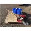 Image 1 : (2) POLY WATER JUGS, PICK, SHOVEL & RAKE