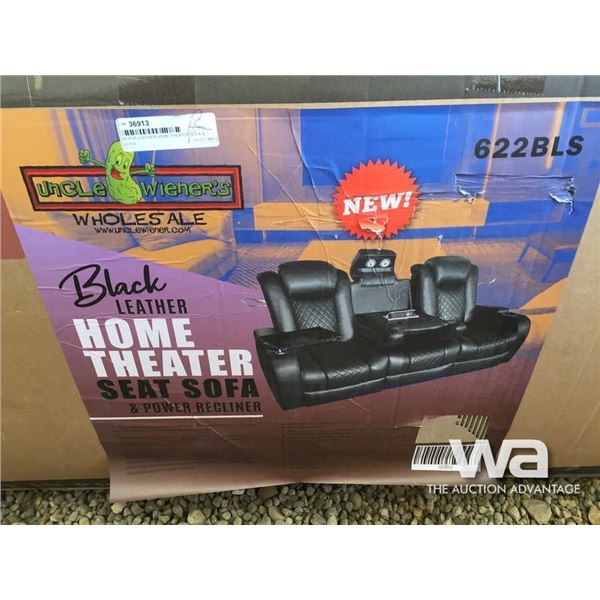 BLACK LEATHER HOME THEATER SOFA & POWER RECLINER