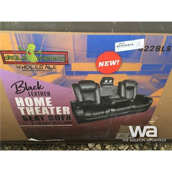 BLACK LEATHER HOME THEATER SOFA & POWER RECLINER