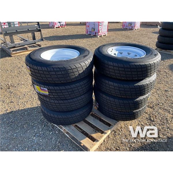 (UNUSED)(8) GRIZZLY 235/80R16 TRAILER TIRES & RIMS