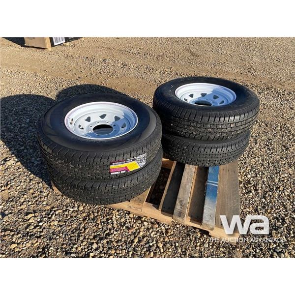 (UNUSED)(4) GRIZZLY 235/80R16 TRAILER TIRES & RIMS