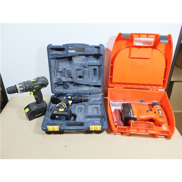 LOT DE 3 PERCEUSES ASST AVEC BATTS, SANS CHARGS