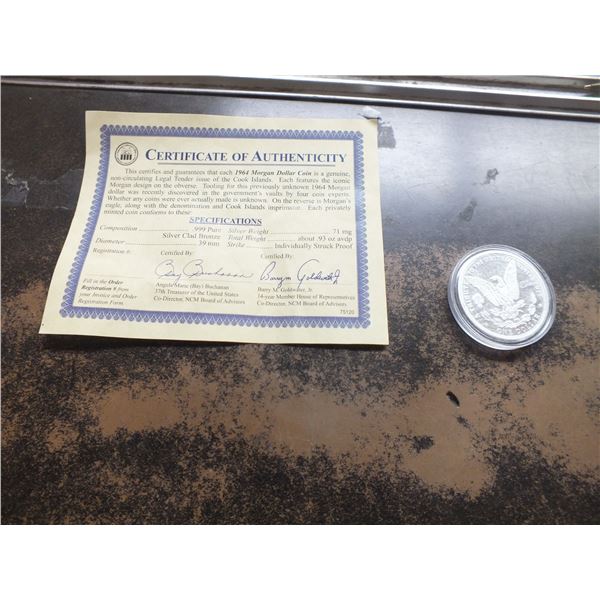1964 American Morgan Dollar Coin w/ Certificate