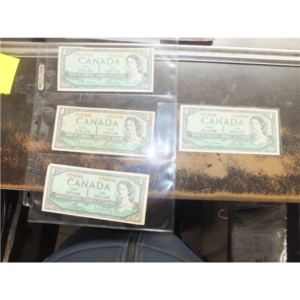 4 1954 Canadian 1 Dollar Bills