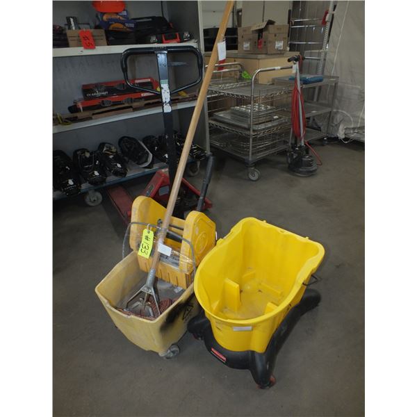 2 Commercial Mop Pails On Wheels w/ 1 Mop