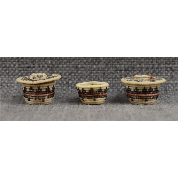 THREE PAPAGO HORSE HAIR BASKETS