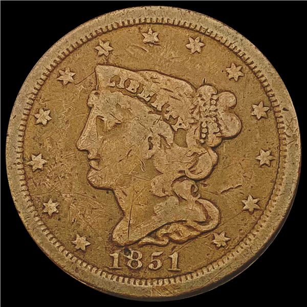 1851 Braided Hair Half Cent LIGHTLY CIRCULATED