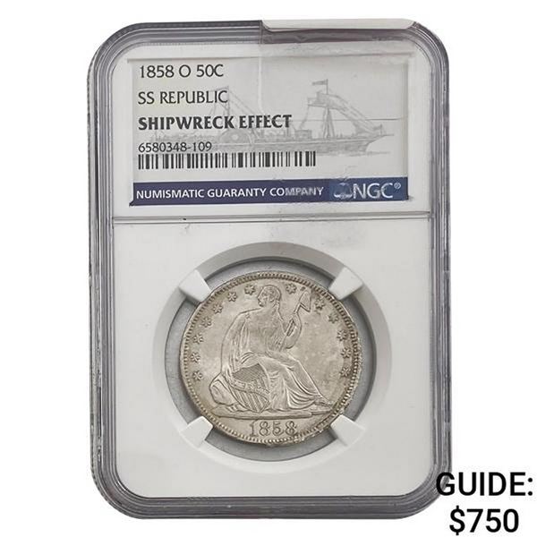 1858-O Seat Lib. 50C Shipwreck SS Republic w/ Box