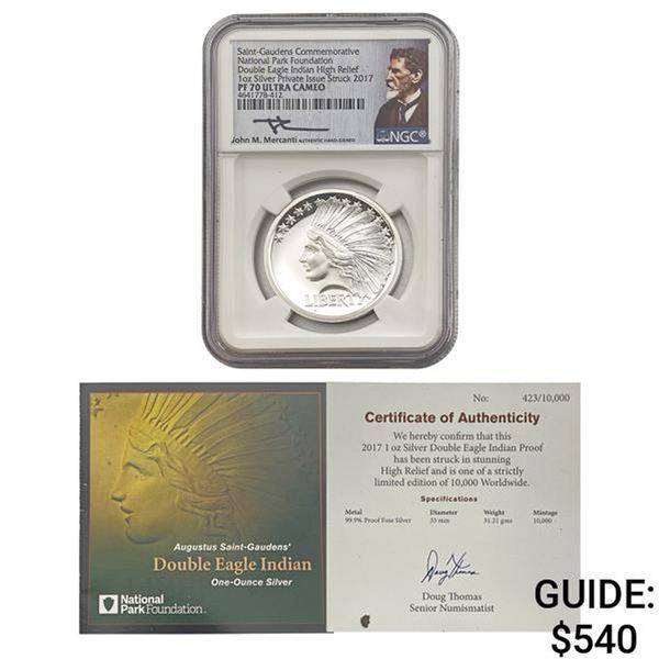 2017 1oz Silver Double Eagle Indian NGC PF70 UC HR
