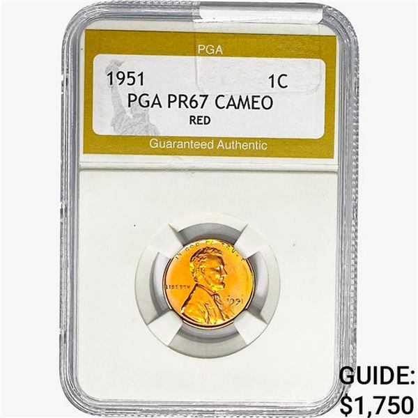 1951 Wheat Cent PGA PR67 CAMEO, RED