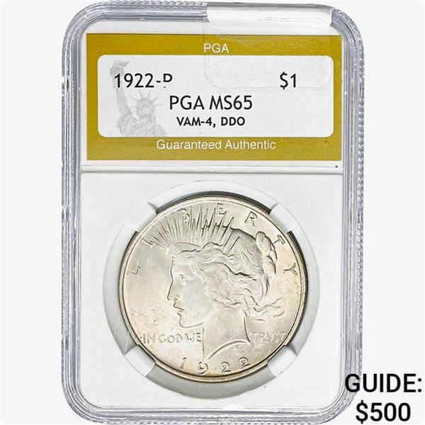 1922-P Silver Peace Dollar PGA MS65 VAM-4, DDO