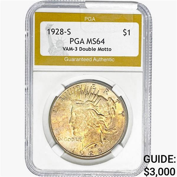 1928-S Silver Peace Dollar PGA MS64 VAM3,Dbl Motto