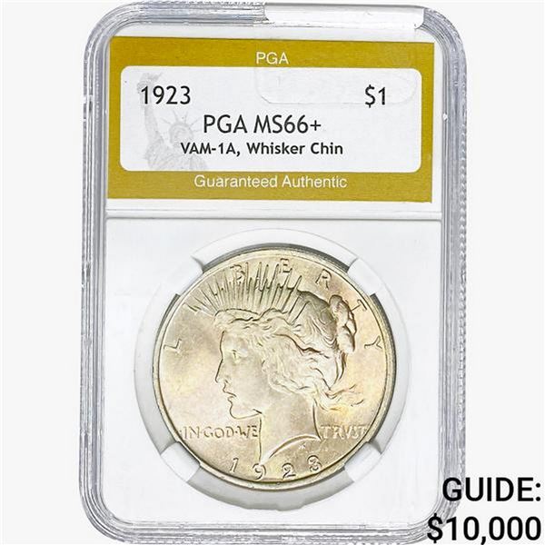 1923 Silver Peace Dollar PGA MS66+ VAM-1A, Whisker Chin