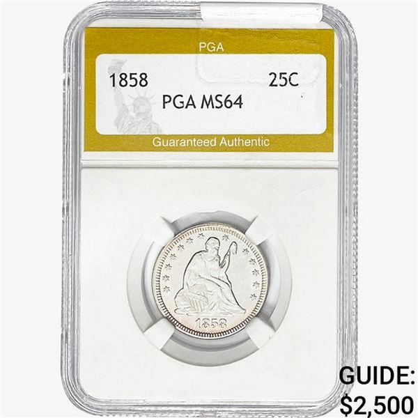 1858 Seated Liberty Quarter PGA MS64