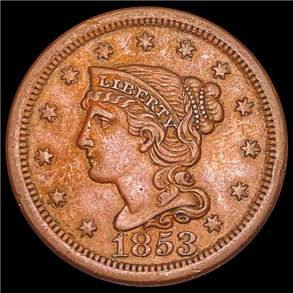 1853 Braded Hair Large Cent ABOUT UNCIRCULATED