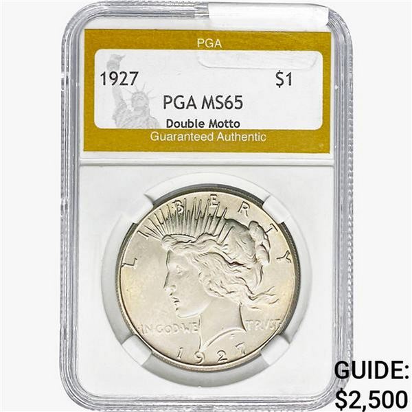 1927 Silver Peace Dollar PGA MS65 Double Motto