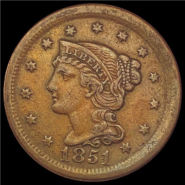 1851 Braided Hair Large Cent LIGHTLY CIRCULATED