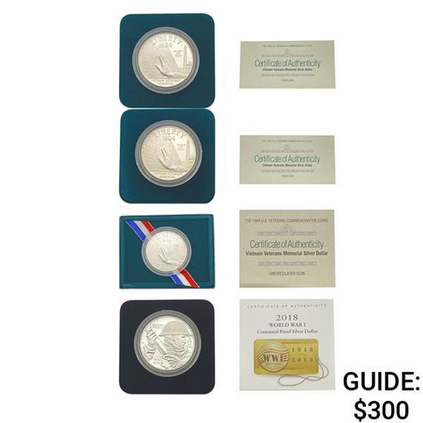 1994-2018 WWI and Vietnam War Silver Dollars [4 Coins]