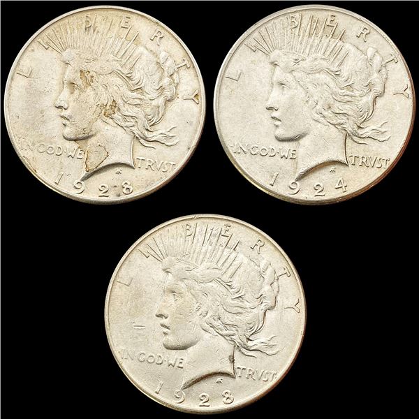 1924-1928 [3] Silver Peace Dollar HIGH GRADE