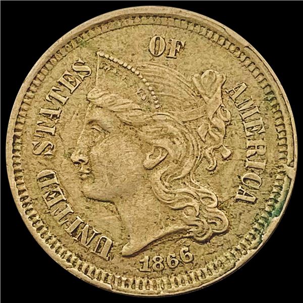 1866 Silver Three Cent ABOUT UNCIRCULATED