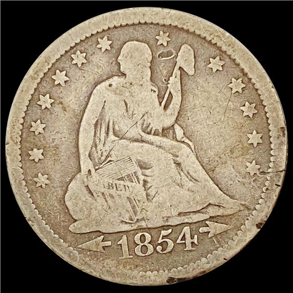 1854-O Arrows Seated Liberty Quarter NICELY CIRCULATED