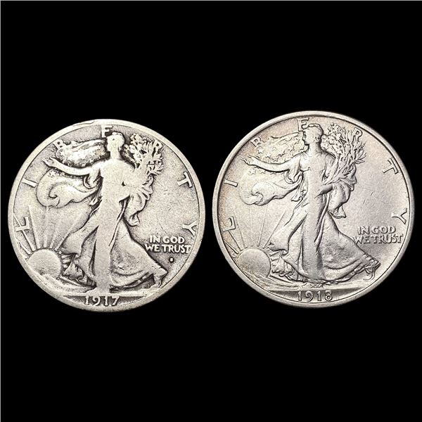1917-1918 [2] Walking Liberty Half Dollar HIGH GRADE