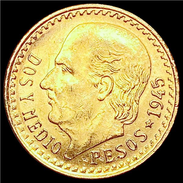 1945 Mexico Pesos 0.0603 oz Gold $2.5 UNCIRCULATED