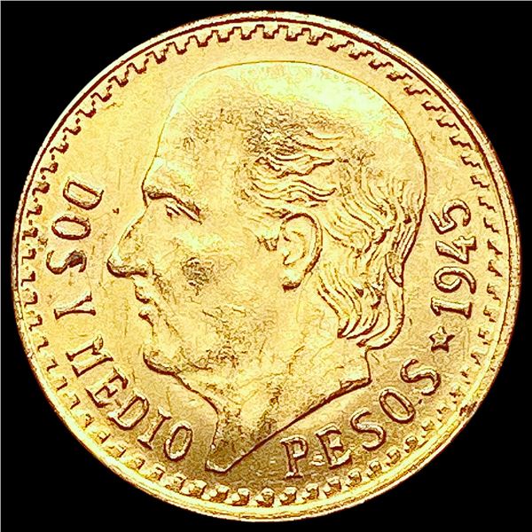 1945 Mexico Pesos 0.0603 oz Gold $2.5 UNCIRCULATED