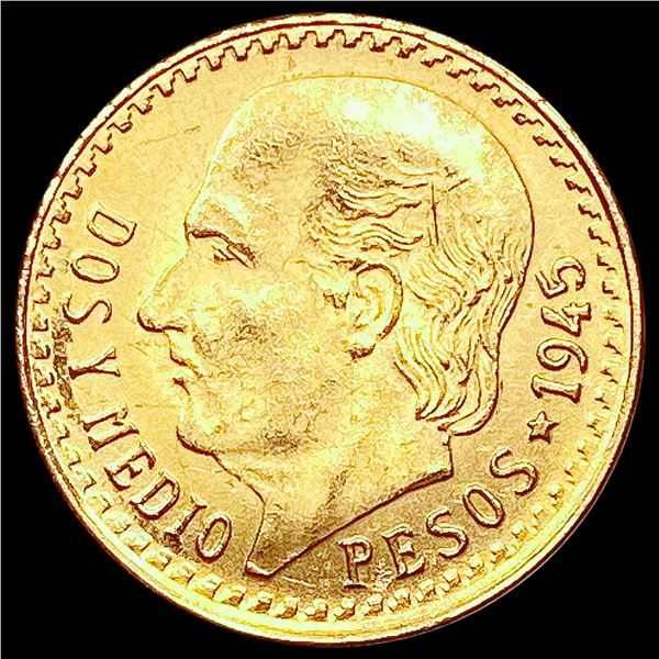 1945 Mexico Pesos 0.0603 oz Gold $2.5 UNCIRCULATED