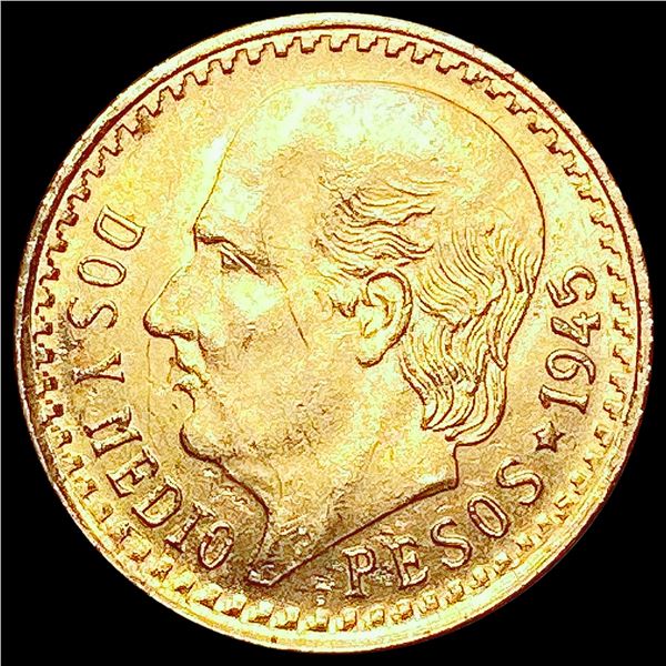 1945 Mexico Pesos 0.0603 oz Gold $2.5 UNCIRCULATED