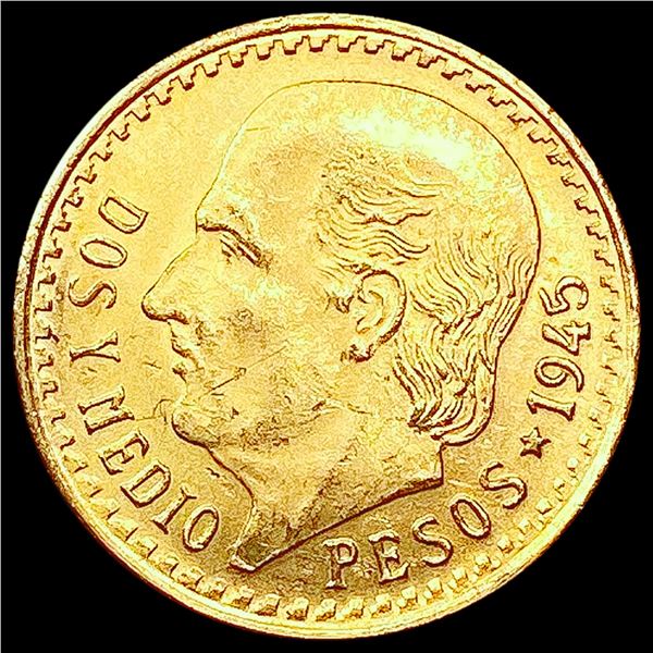 1945 Mexico Pesos 0.0603 oz Gold $2.5 UNCIRCULATED