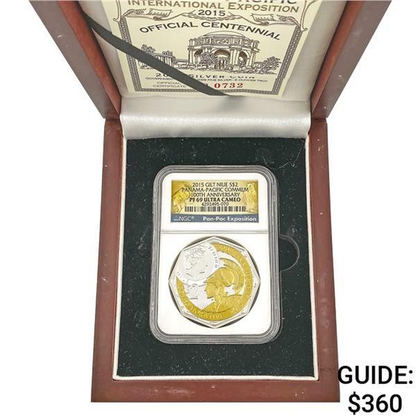 2015 Pan-Pac Gilt Silver $2 100th Anniversary Coin NGC PF69 DCAM