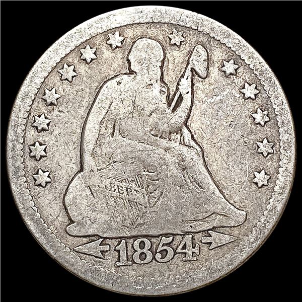 1854-O Arrows Seated Liberty Quarter NICELY CIRCULATED