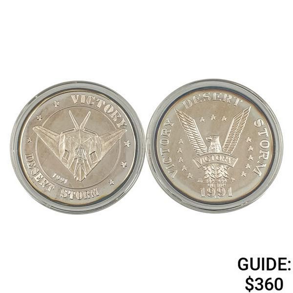 [2] 1991 Desert Storm 2oz Silver Rounds [2 Coins]