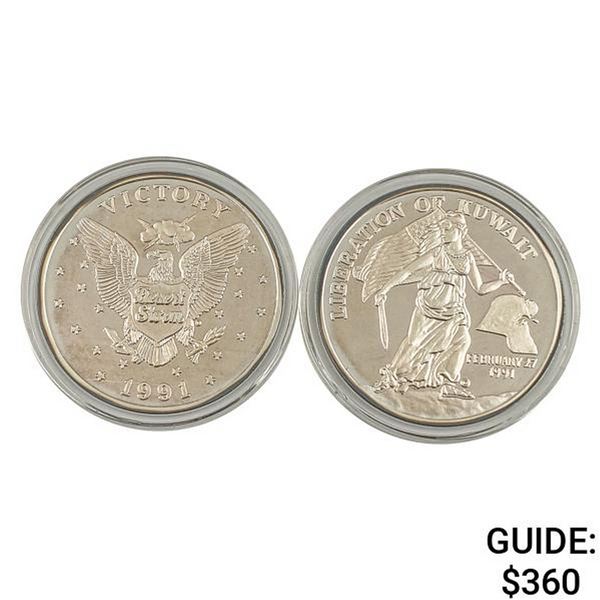[2] 1991 Desert Storm and Kuwait 2oz Silver Rounds [2 Coins]